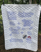 70s? Vtg Raggedy Ann &amp; Andy Quilted Crib Quilt Partial Completed Cross Stitch - £57.59 GBP