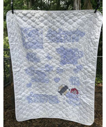 70s? Vtg Raggedy Ann &amp; Andy Quilted Crib Quilt Partial Completed Cross S... - $100.52 CAD