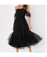 Lulus Divine Dreamer Off the Shoulder Tiered Midi Dress, Black, Small, NWT - $1,843.49 MXN