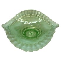 Vintage 1905 Jefferson Glass Astro Green Opalescent Art Bowl Ruffled Rim 8&quot; U23 - £25.76 GBP
