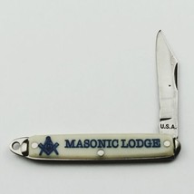 Vintage MASONIC LODGE Folding Knife USA 5&quot; White Handle Blue letter 1 Blade - £11.03 GBP