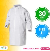 Pack of 30 Lab Coats. White Large Unisex Disposable Microporous Polypropylene... - £74.72 GBP