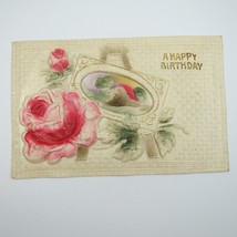 Postcard Happy Birthday Germany Antique 1913 Embossed 3D Red Pink Rose Art Easel - £11.76 GBP