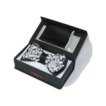 Men Formal Bow Tie Hankie Insomnia by Manzini Floral MZE158 White Sequins New image 3