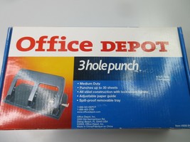 Office Depot Medium Duty 3 Hole 30 Sheet Punch Steel Body Desktop New Box - £27.35 GBP