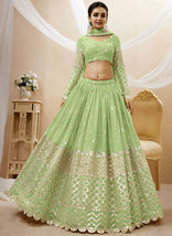 Beautiful Light Green Mirror Work Embroidery Wedding Lehenga Choli - £102.23 GBP