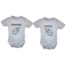 Twins Drinking Buddies Funny Baby Bodysuits Rompers Infant Jumpsuits Pack of 2 - £14.37 GBP