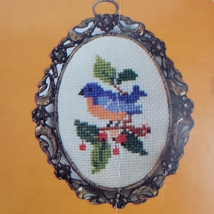 Blue Bird X Stitch Kit Frame Gold Metal Floral 22 Ct Mini Creative Circl... - $14.95