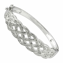 Woven Bangle Bracelet with Simulated Diamonds in 14K White Gold-Plated Brass 7&quot; - £121.93 GBP