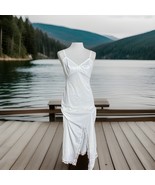 Vtg Sears Formal Ivory Nylon Full Long Slip Sz 36 Side Slit Lacey Trim S... - $21.88