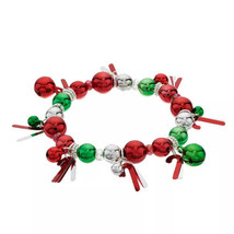 Kohl&#39;s Women&#39;s Silver Tone Christmas Stretch Charm Bracelet Bells Candy Canes - £9.60 GBP