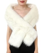 Dikoaina Women&#39;s Winter Faux Fox Fur Scarf Wrap Shawl - White with brown... - $39.39 CAD