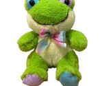 Walmart Green Frog Plush Stuffed Animal With Rainbow Bow Pastel Easter K... - $16.02