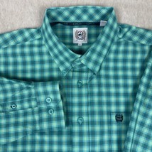 Cinch Mens Large Button Down Shirt Green Plaid Long Sleeve Western Rodeo Cowboy - £18.55 GBP