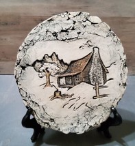 Stan Langtwait Shapes Of Clay Round Wall Plaque Cabin in the Woods 7x6.5 - £22.15 GBP