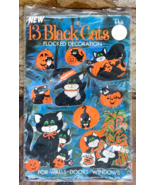Vintage &quot;13 Black Cats&quot; Flocked Halloween Wall Decorations Peck ~ 7 Pieces - €39,72 EUR