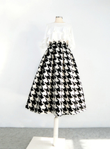 Winter Black Houndstooth Midi Skirt Women Plus Size Pleated Wool Party Skirt image 1