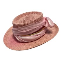 Vintage Pink Straw Hat with Sheer Scarf Wrap – Cushees S/M – Made in Mexico - $480.68 MXN