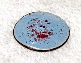 Older Enamel On Copper Tone Metal Button Red Speckle on Bright Blue 1 1/... - £9.89 GBP