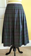 TALBOTS Dark Blue/Green Plaid Pleated Taffeta Silk Full Dress Skirt (18W) NEW - £33.97 GBP