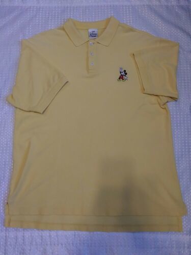 Disney Mens Yellow Short Sleeve Polo Shirt Stitched Mickey Mouse Emblem Sz Large - $15.85