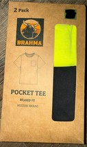 Brahma ~ Men&#39;s 2-Pack T-Shirts Crew Neck Relaxed Neon Yellow Black Pocke... - $25.70 CAD