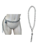 Silvertone Y2K Adjustable Chunky Chain Link Metal Belt Necklace w/Ball &amp;... - $24.74