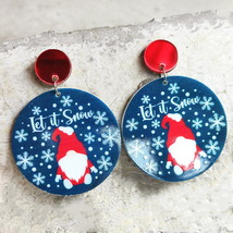 Christmas Buffalo Plaid Round Drop Earrings for Women Santa Vibes Gnome Print Ac - £7.88 GBP