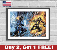 Mortal Kombat Scorpion Sub-Zero Poster 18&quot; x 24&quot; Print Game Room Wall Art Decor - £10.56 GBP