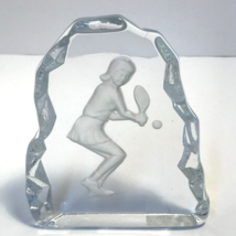 Pickleball Tennis Raquetball Iceberg Clear Paperweight Etched Woman Player - $14.84