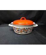Mid Century 1970s Enamel Stock Soup Pot Orange Lid Country Village Desig... - $450.96 MXN