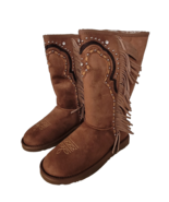 Montana West Winter Faux Fur Lined Suede Boots size 8 Fringe Cowgirl Wes... - $67.56 CAD