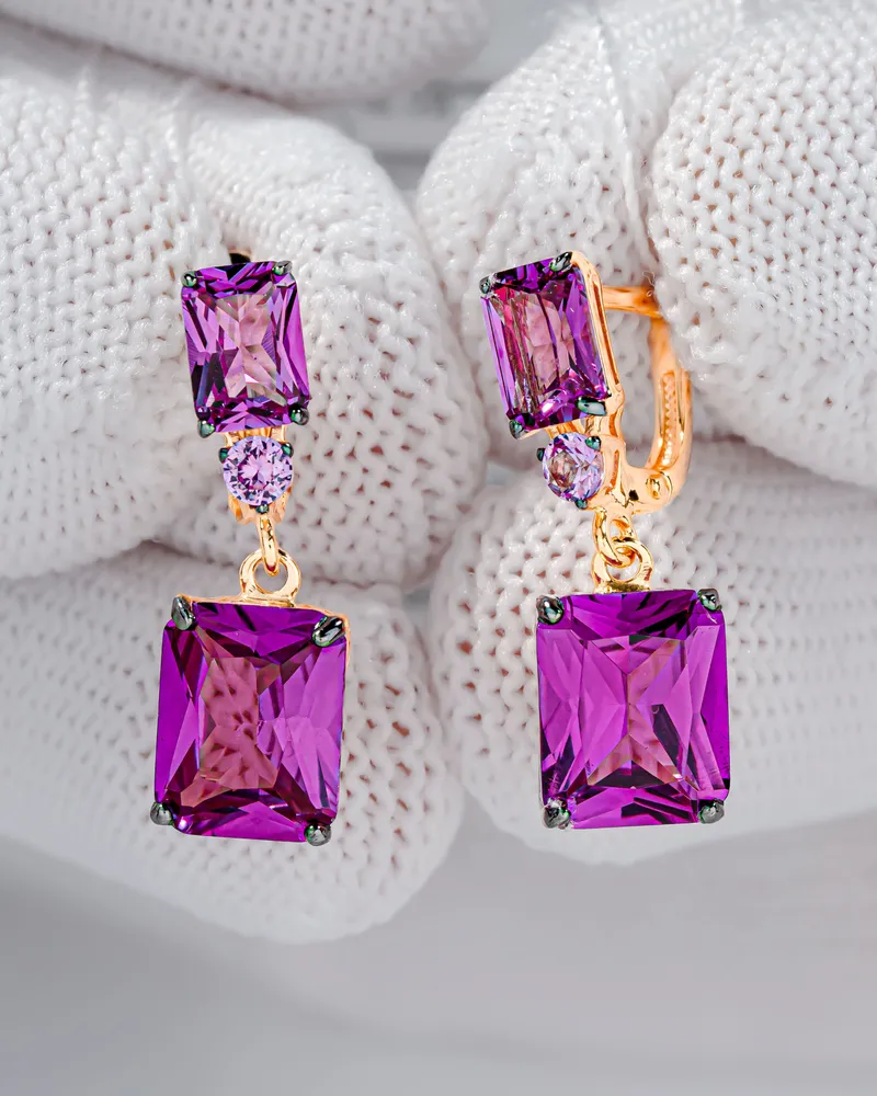 Earrings jewelry Silver gold plated 925 assay value with alexandrite - $149.00