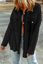Black Contrast Flap Pockets Relaxed Shacket - $22.99