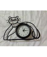 Black Metal Cat Desk Shelf Clock Battery Power 7.5” Works Analog - $15.75