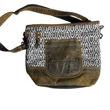 MYRA Burnt Sienna Leather Canvas Crossbody Shoulder Bag #S-1543 - £23.25 GBP