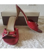 MERONA Dark Red Genuine Leather Mules Heel Sandals Open Toe Shoes Sz 8 W... - £15.19 GBP