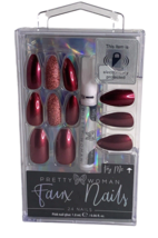 Pretty Woman Faux Nails 24 Set With Glue Deep Wine Color Almond Tip Glue... - £10.05 GBP