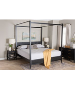 Albert Black Fluted Wood King Size Canopy Bed - $894.00