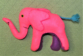 9&quot; Felt Pink Elephant Plush Stuffed Animal Purple With Blue Tail Raised Trunk - £7.57 GBP