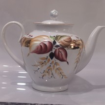 Vintage Lomonosov Large Tea Pot LFZ Porcelain Floral Teapot Leafs Gold USSR - £51.00 GBP