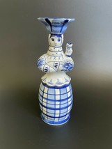 VTG Gzhel Porcelain Girl w/ Kitty Cat on Shoulder Figural Vase - Candlestick 7⅝&quot; - £50.93 GBP