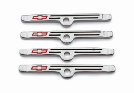 67-86 SBC 305 327 350 Valve Cover Hold Down Spreaders CHROME w/ RED BOWTIE - £21.32 GBP