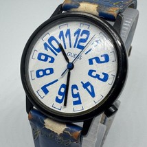 VTG Guess Quartz Watch Unisex Black Blue Leather Japan Movt Analog New Battery - £20.57 GBP