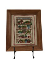 1990&#39;s Potted Plants Tools Embroidery Needlepoint Picture Art Framed Signed KB - £20.42 GBP