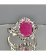 Lab Created Pink Ruby Cocktail Ring CZ Halo Sterling Silver Size 8.5 - $745.83 MXN