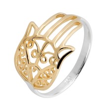 Hamsa Hand Of Protection Gold Vermeil over Sterling Silver Ring-10 - £16.86 GBP