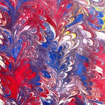 Original Art Ole Red White and Blue No2 Colorful Handmade Marbled Paper Painting - £39.16 GBP
