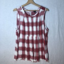 Torrid Size 1 Red White Grey Plaid Sleeveless Smocked Front Top Shirt - £19.70 GBP