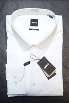 HUGO BOSS Uomo Hank Kent Facile Ferro Slim Fit Bianco Cotone Camicia 46 18 - £57.13 GBP